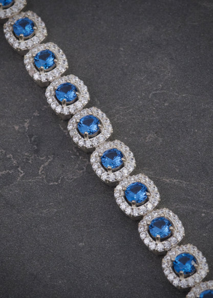 Pulso tenis con swarovski blanco y azul 23.85gr / Largo 21cm / Plata B