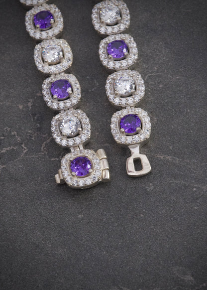 Cadena tenis con swarovski morado y blanco 62.75gr / Largo 55cm / Plata P