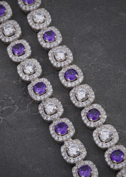 Cadena tenis con swarovski morado y blanco 62.75gr / Largo 55cm / Plata P