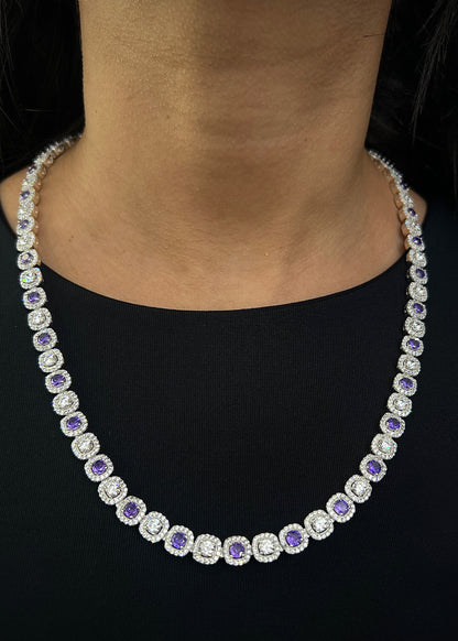 Cadena tenis con swarovski morado y blanco 62.75gr / Largo 55cm / Plata P