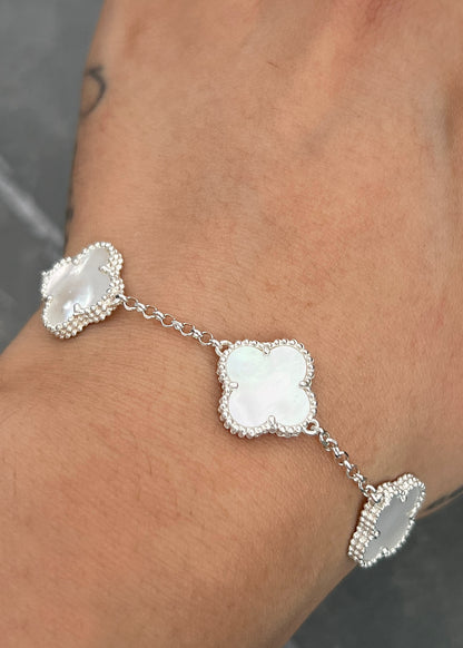 Pulso Lucky Clover Piedra Blanca 6.9gr / 19cm / 14.1mm — Plata 925