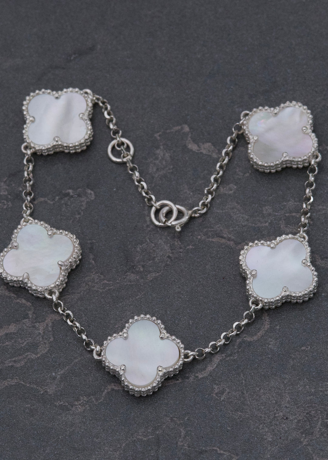 Pulso Lucky Clover Piedra Blanca 6.9gr / 19cm / 14.1mm — Plata 925