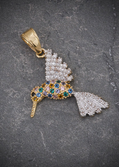 Dije colibri con swarovski multicolor 2.2gr / Largo 3cm / Oro Amarillo Nac P