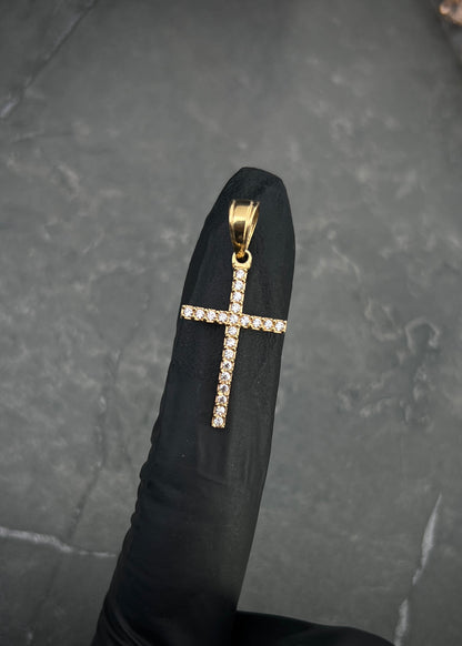 Dije cruz con swarovski blanco 1.3gr / Largo 3cm / Oro Amarillo Nac P