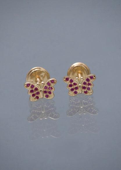 Topos Mariposa con Swarovski Fucsia 0.9gr / 0.5cm / 7.5mm — Oro Amarillo