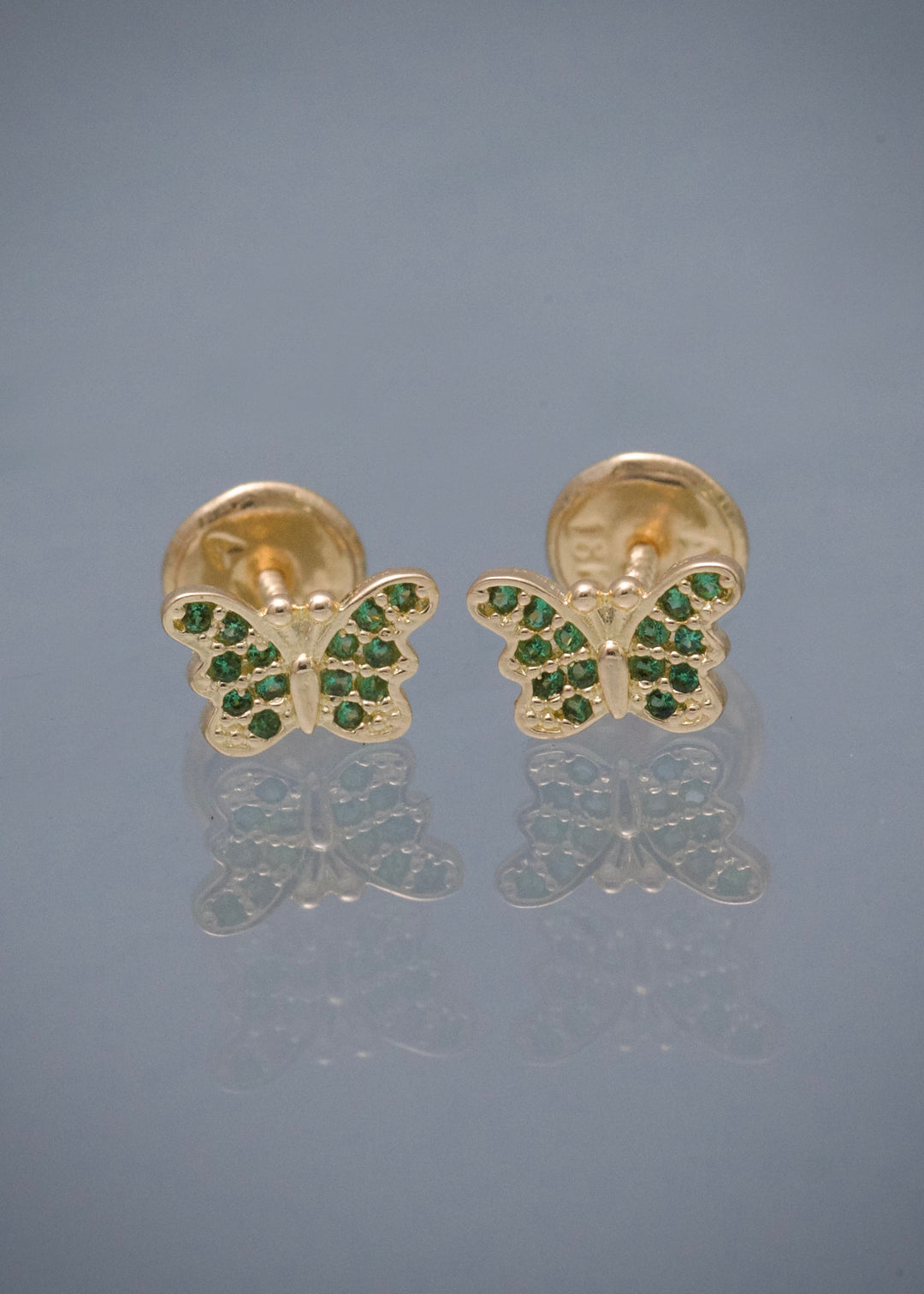 Topos Mariposa con Swarovski Verde 0.9gr / 0.5cm / 7.5mm — Oro Amarillo