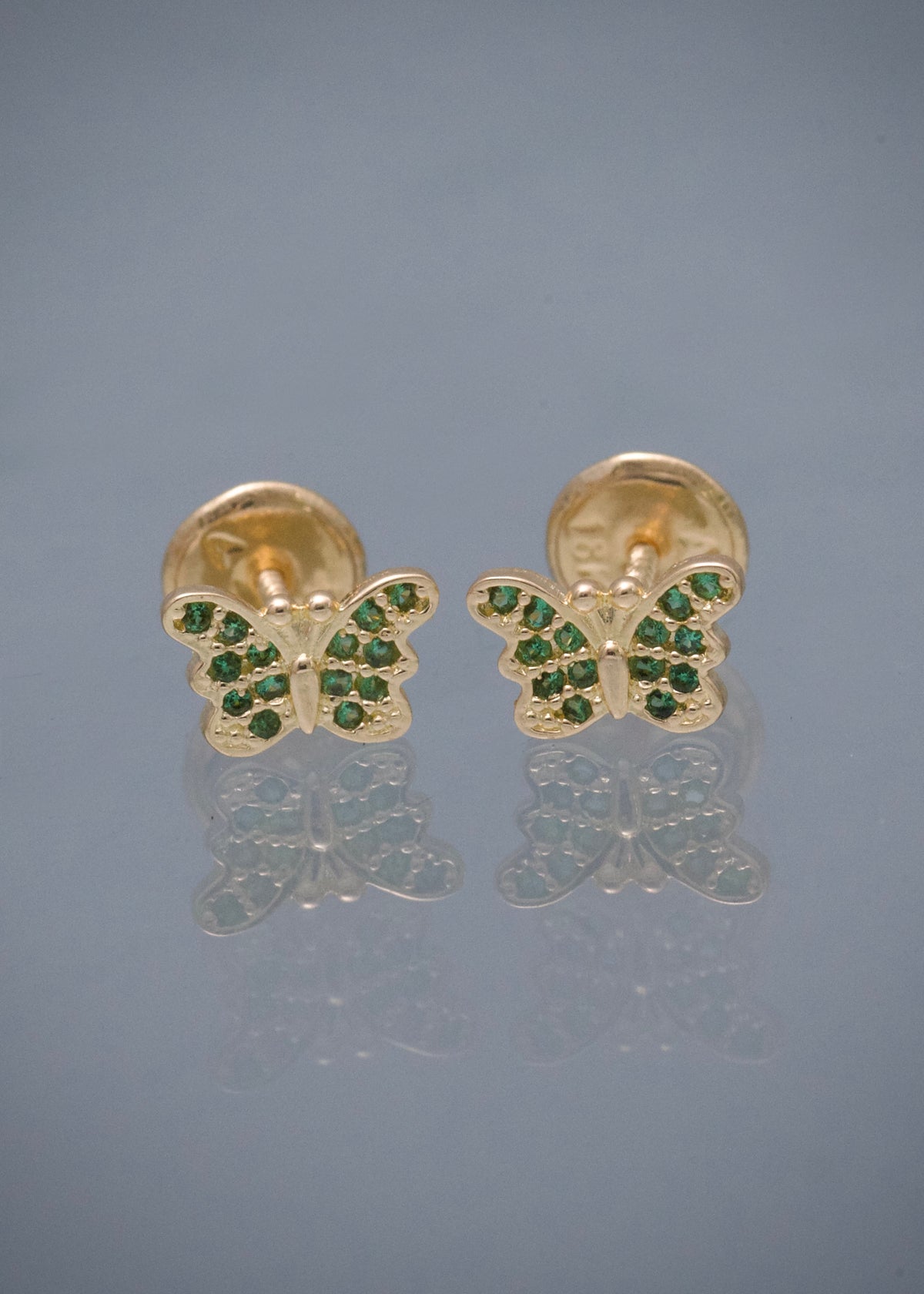 Topos Mariposa con Swarovski Verde 0.9gr / 0.5cm / 7.5mm — Oro Amarillo
