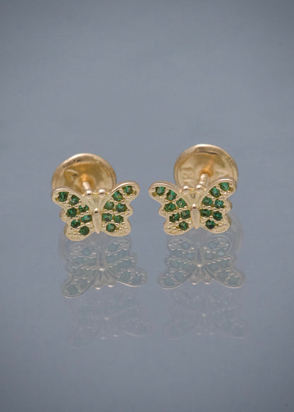 Topos Mariposa con Swarovski Verde 0.9gr / 0.5cm / 7.5mm — Oro Amarillo
