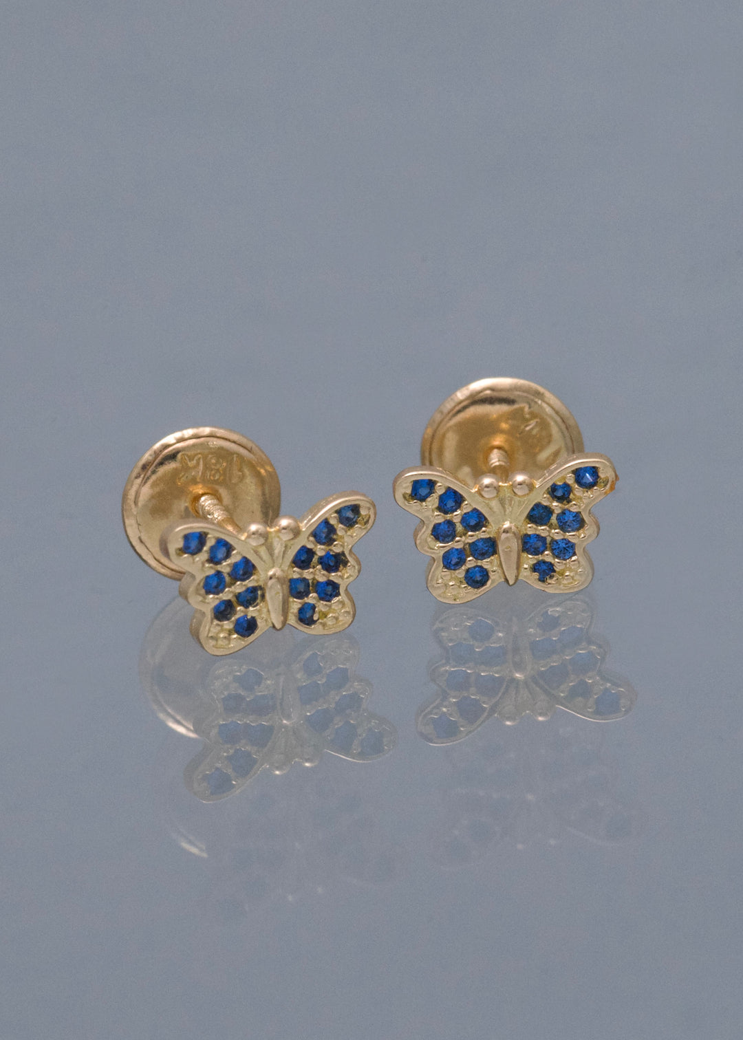 Topos Mariposa con Swarovski Azul 0.9gr / 0.5cm / 7.5mm — Oro Amarillo