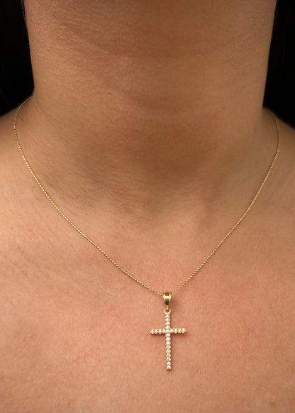 Dije cruz con swarovski blanco 1.3gr / Largo 3cm / Oro Amarillo Nac P