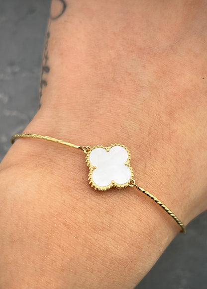 Pulso lucky clover piedra blanca 3.5gr / Largo 16.5cm / Oro Amarillo Nac*