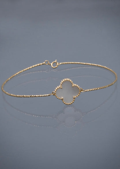 Pulso lucky clover piedra blanca 3.5gr / Largo 16.5cm / Oro Amarillo Nac*