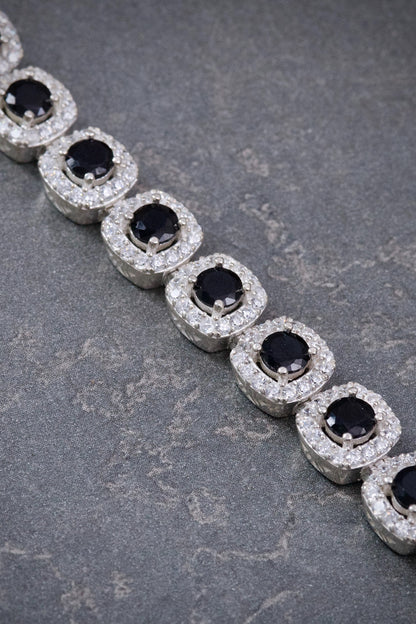Pulso Tenis con Swarovski Negro y Blanco 21.9gr / 19cm / 7.7mm — Plata 925