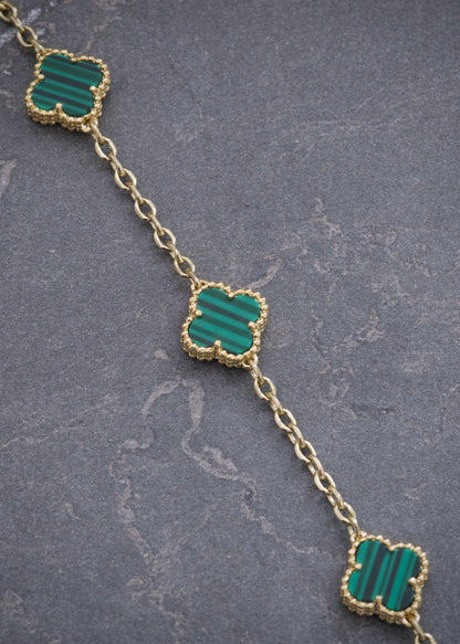 Pulso Lucky Clover Piedra Verde 6.15gr / 19cm / 9.8mm — Oro Amarillo