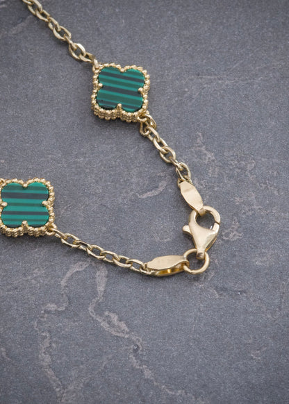 Pulso Lucky Clover Piedra Verde 6.15gr / 19cm / 9.8mm — Oro Amarillo