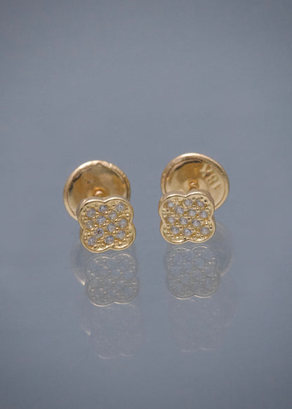 Topos Lucky Clover con Swarovski Blanco 0.65gr / 0.4cm / 4mm — Oro Amarillo