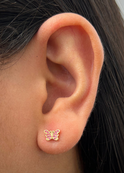 Topos Mariposa con Swarovski Fucsia 0.9gr / 0.5cm / 7.5mm — Oro Amarillo