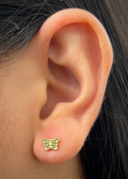 Topos Mariposa con Swarovski Verde 0.9gr / 0.5cm / 7.5mm — Oro Amarillo