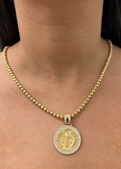 Dije san benito con 120pts de diamantes 14.75gr / Largo 4cm — Oro Amarillo