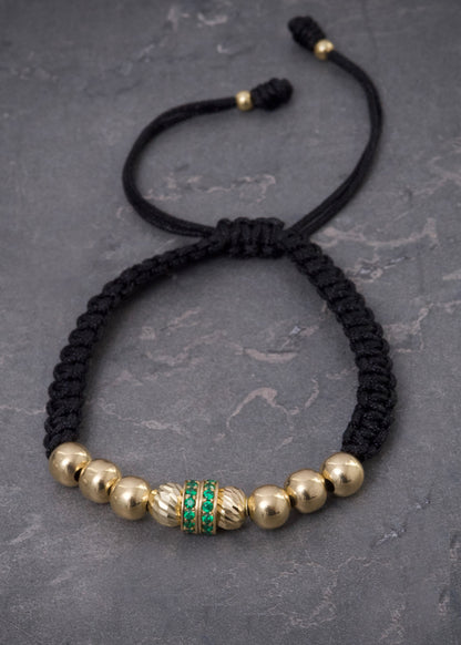Pulsera en hilo negro con bolas y herrajes 2.9gr / Oro Amarillo (Joya) M