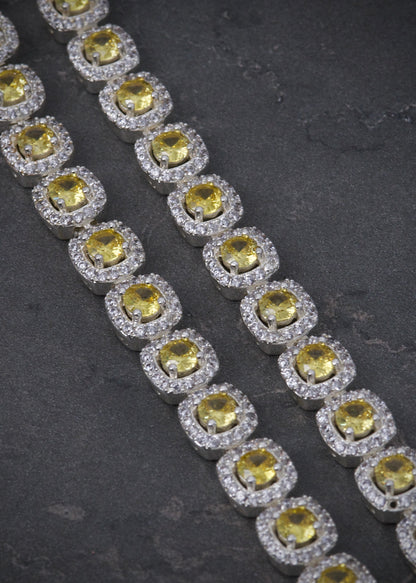 Cadena tenis con swarovski amarillo y blanco 68.4gr / Largo 58cm / Plata B