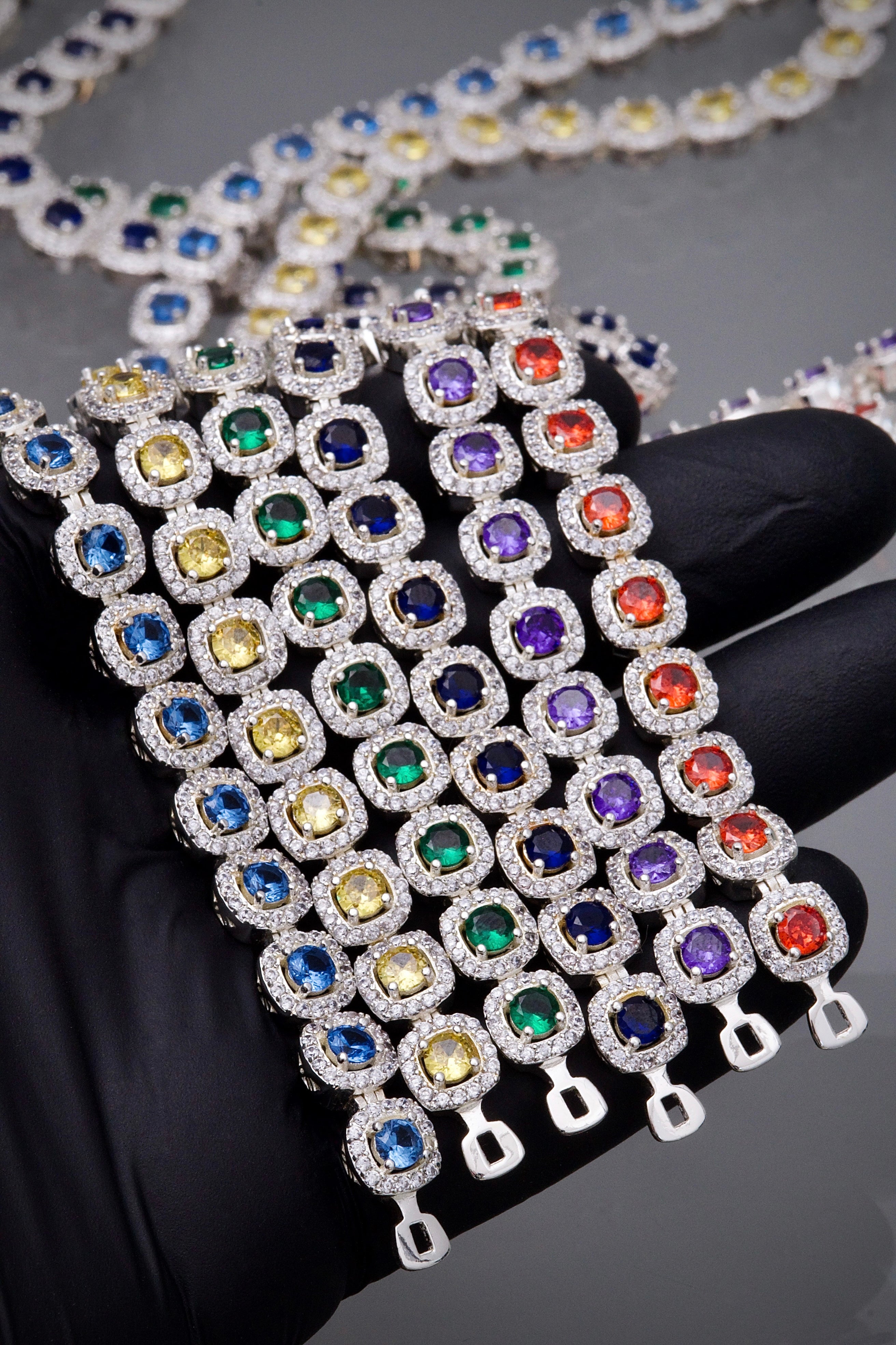 Cadena tenis con swarovski verde y blanco 45.3gr / Largo 40cm / Plata B