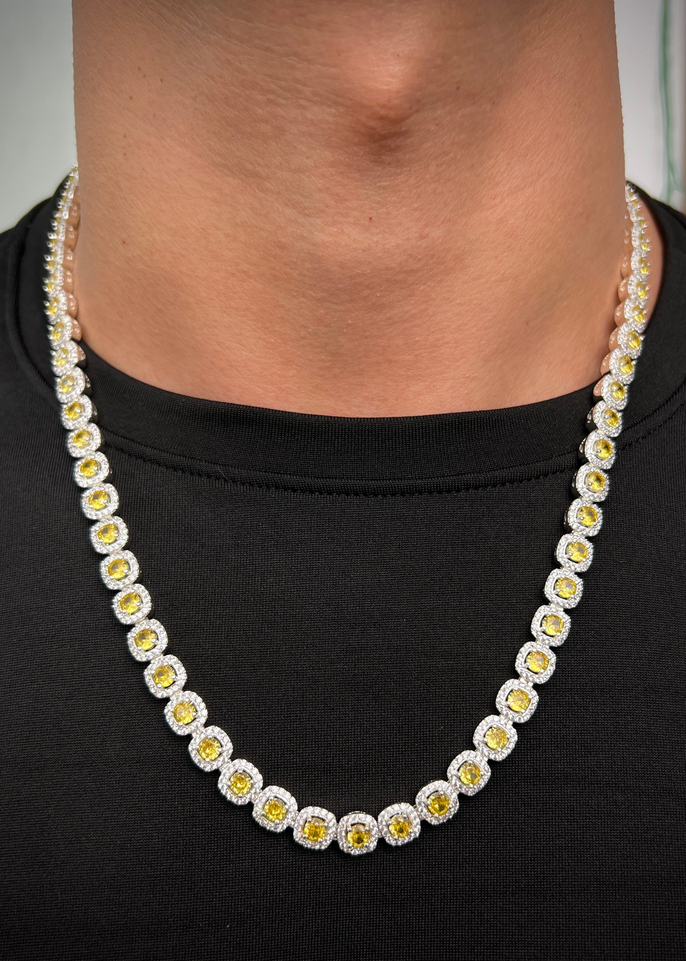 Cadena tenis con swarovski amarillo y blanco 68.4gr / Largo 58cm / Plata B