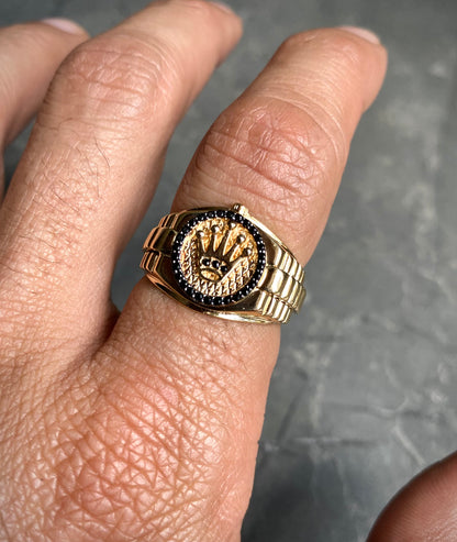 Anillo Rx con Swarovski Negro 6.65gr / Talla 9 — Oro Amarillo