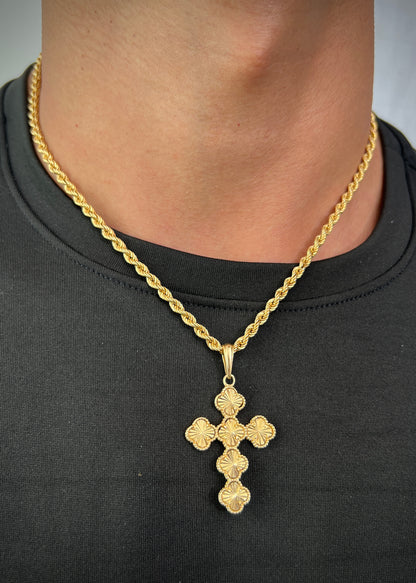 Set Cadena lazo Dije cruz lucky 13,3gr / Largo 50cm — Oro Amarillo