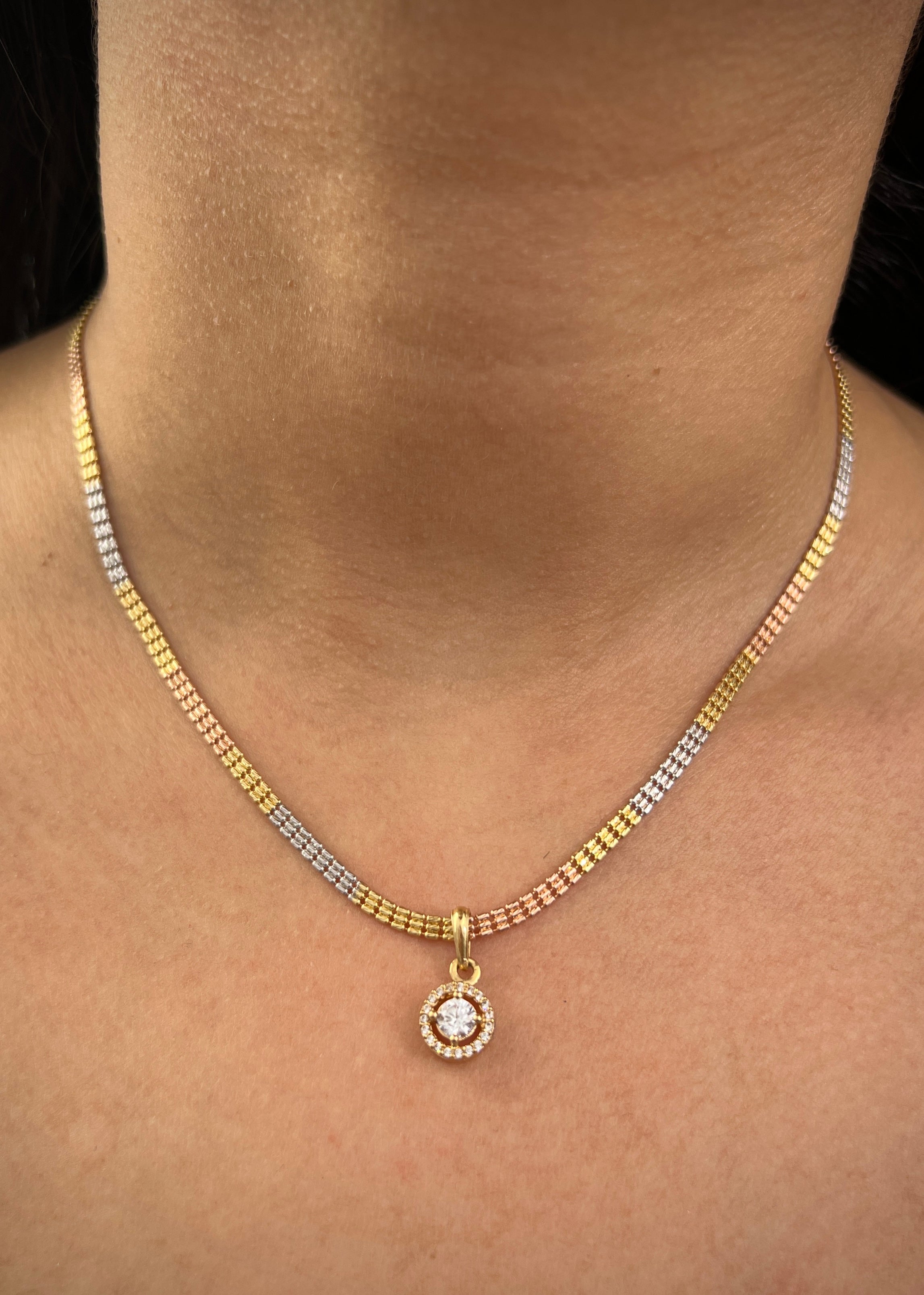 Set Cadena canutillo Dije swarovski blanco 8,2gr / Largo 45cm / Tres Oros B