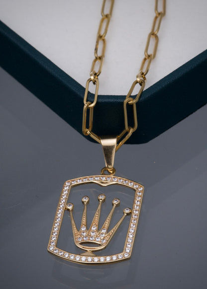 Set Cadena peper clip Dije corona rx 15,1gr / Largo 60cm — Oro Amarillo