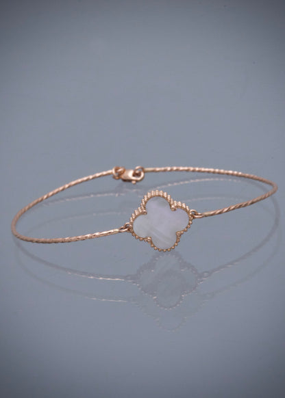 Pulso lucky clover piedra blanca 3.55gr / Largo 17cm / Oro Rosado (Joya) M