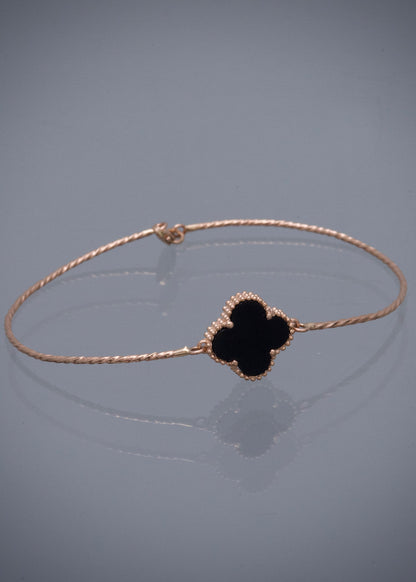 Pulso lucky clover piedra negra 3.75gr / Largo 18cm / Oro Rosado Nac M