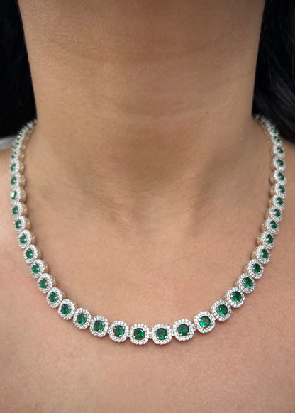 Cadena tenis con swarovski verde y blanco 49.35gr / Largo 45cm / Plata B