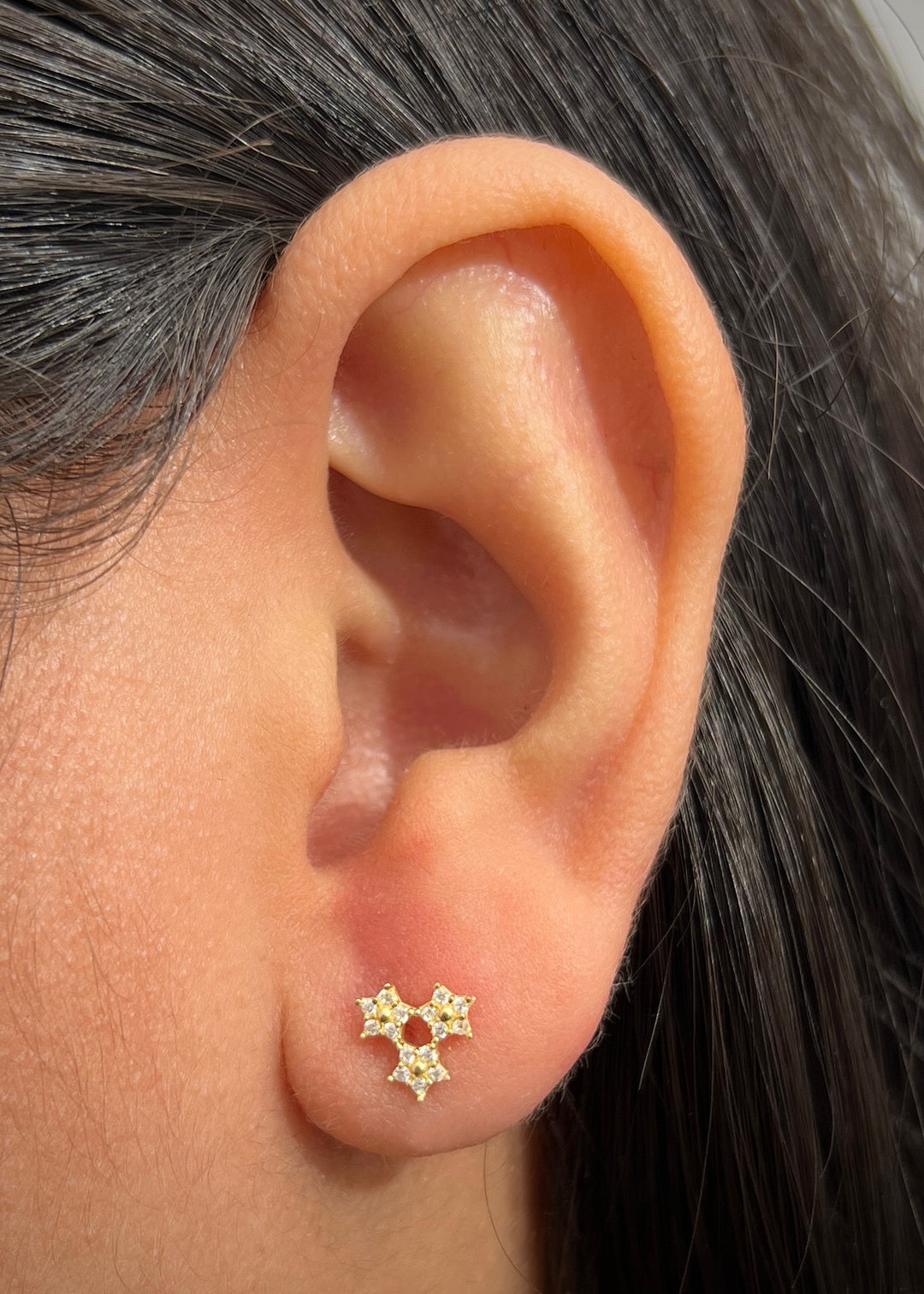 Topos flores con swarovski blanco 0.9gr / Largo 0.7cm — Oro Amarillo