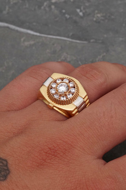 Anillo con swarovski blanco 10.3gr / TALLA 10 1/4 / Tres Oros Nac P