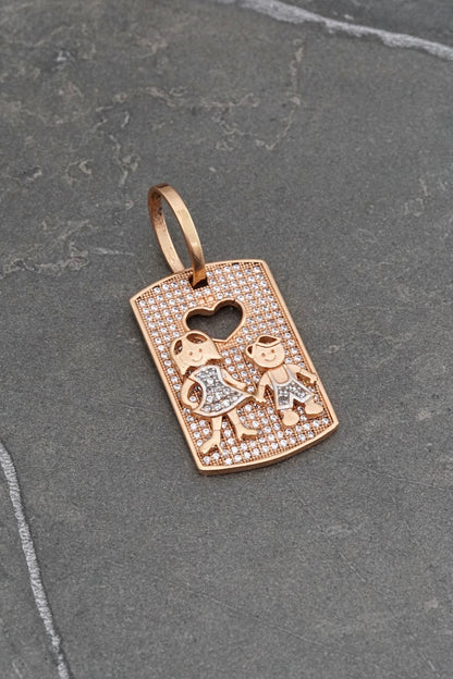 Dije placa de niños con swarovski blanco 8.1gr / Largo 4cm / Oro Rosado Nac P