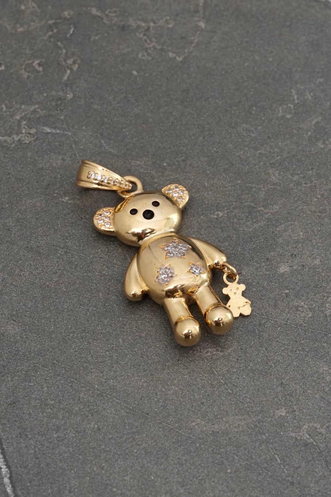 Dije oso con swarovski blanco 7.65gr / Largo 4cm — Oro Amarillo