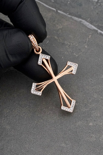 Dije cruz con swarovski blanco 5.9gr / Largo 5cm / Oro Rosado Nac P