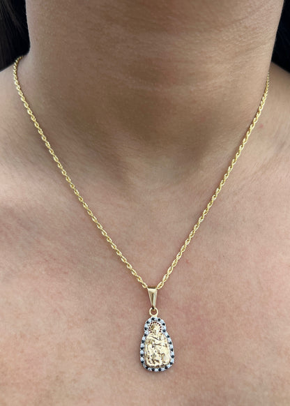 Dije Virgen del Carmen con Swarovski Negro y Blanco 2.35gr / 3cm / 13mm — Oro Amarillo