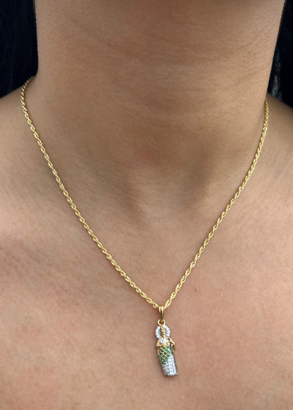 Dije San Judas con Swarovski Verde y Blanco 1.95gr / 2.7cm / 7mm — Oro Amarillo