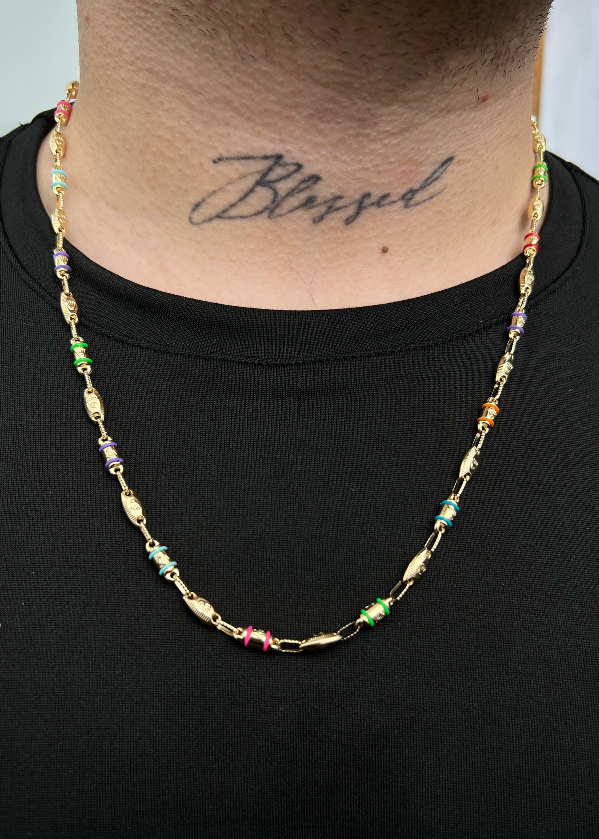 Cadena Rx con Cauchos Multicolor 14gr / 60cm / 4.6mm — Oro Amarillo