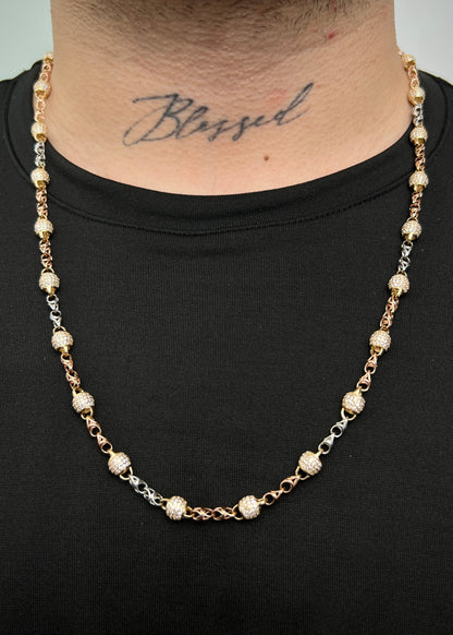 Cadena Rustica con Swarovski Blancos 39.5gr / 65cm / 6mm — Tres Oros