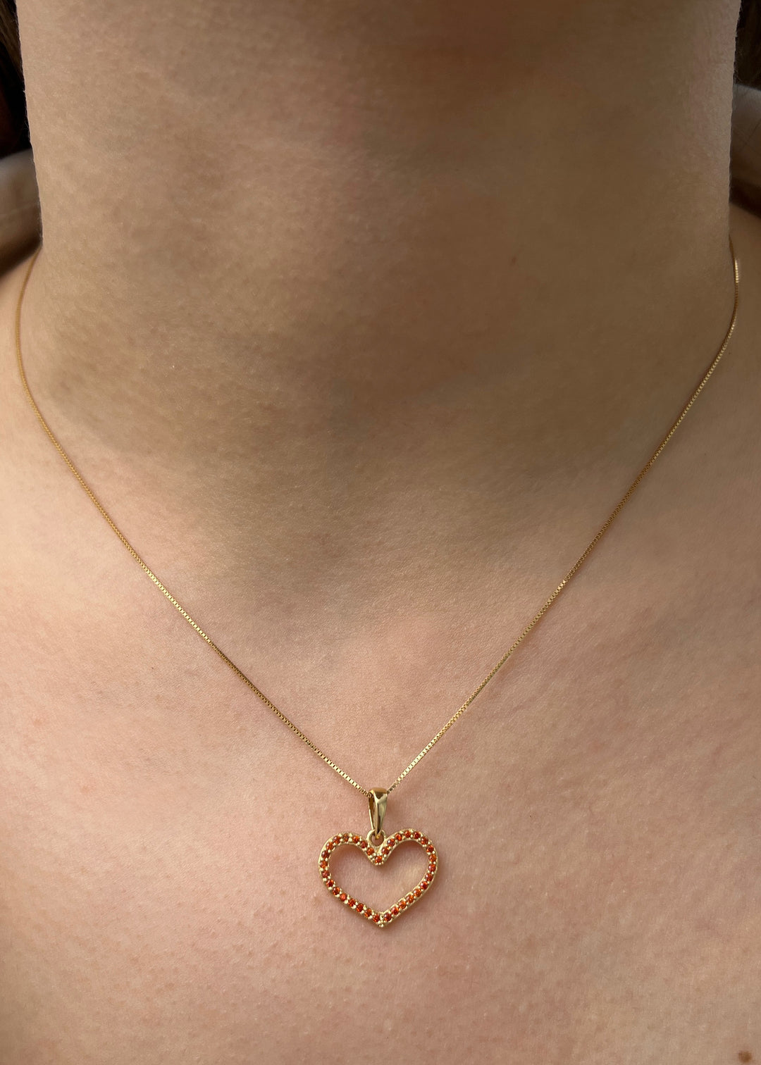 Dije corazon con swarovski naranjado 1.15gr / Largo 1.8cm — Oro Amarillo