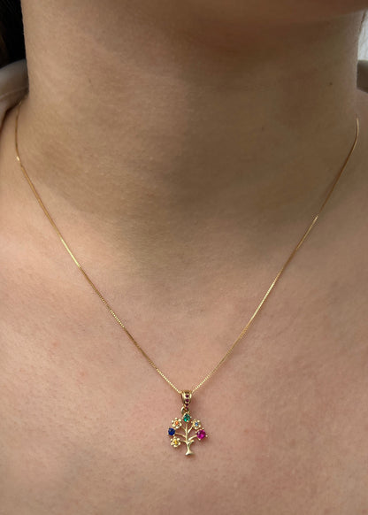 Dije arbol de la vida con swarovski multicolor 0.9gr / Largo 1.9cm / Oro Amarillo Nac P