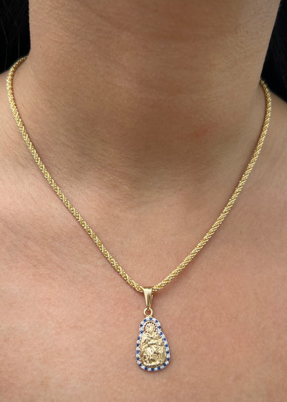 Dije Virgen del Carmen con Swarovski Azul y Blanco 2.35gr / 3cm / 13mm — Oro Amarillo