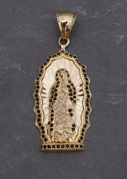 Dije virgen de guadalupe con swarovski negro y blanco 11.9gr / Largo 5cm / Oro Amarillo Nac B