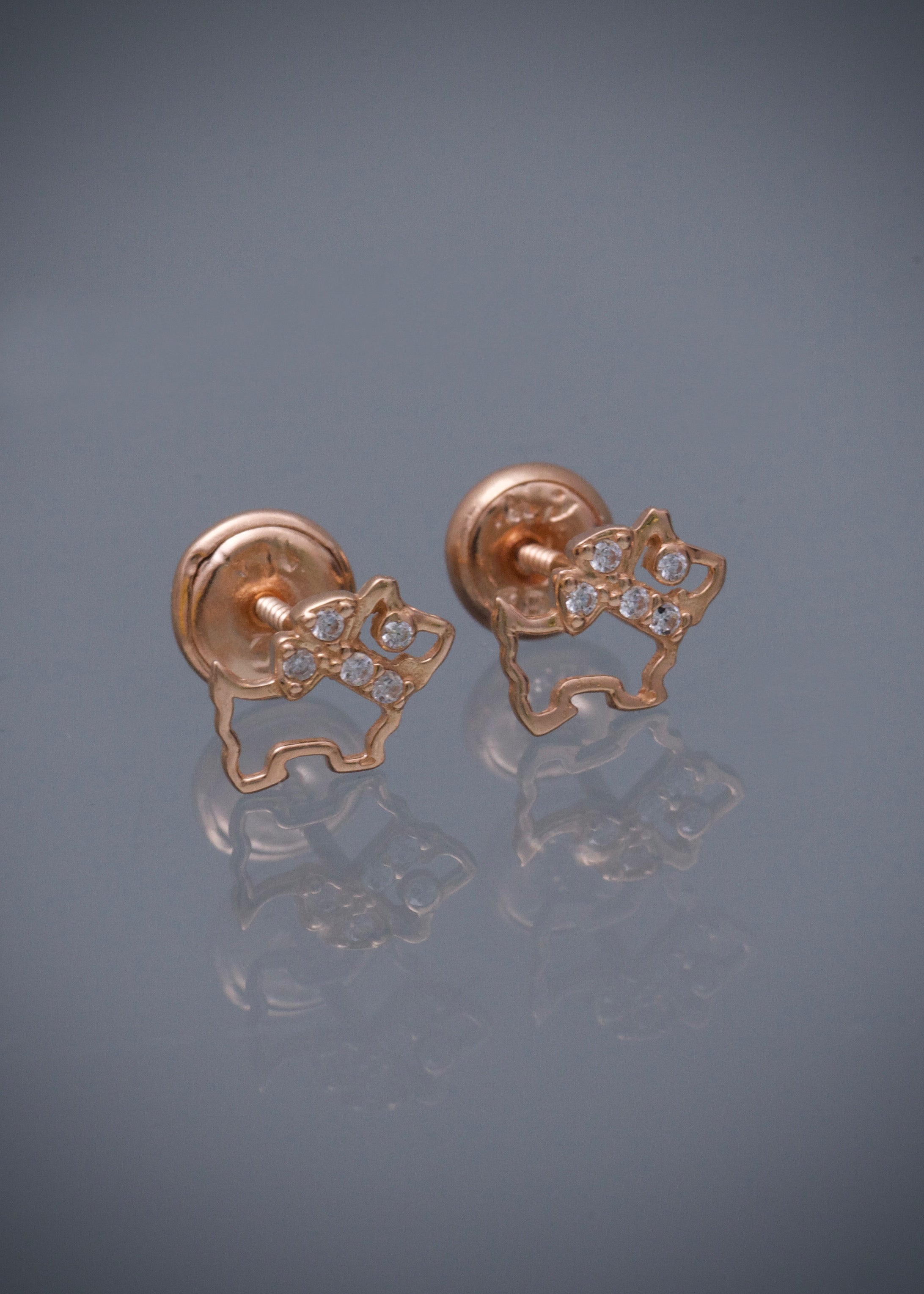 Topos de perro con swarovski blanco 0.7gr / Largo 0,5cm / Oro Rosado Nac B