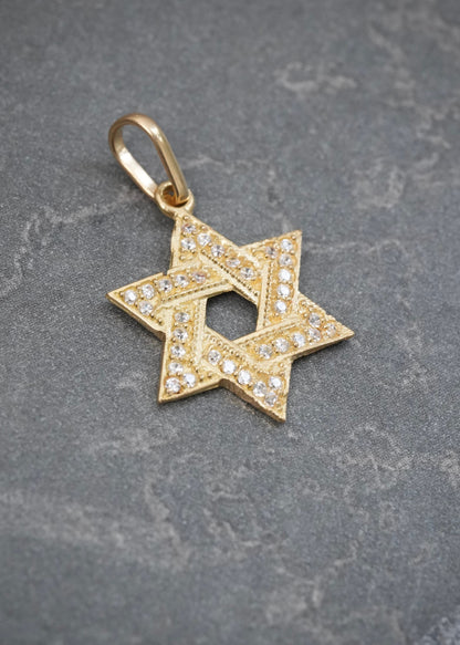 Dije Estrella de David con Swarovski Blanco 1.2gr / 2.1cm / 13mm — Oro Amarillo