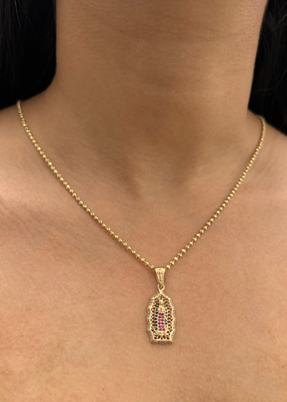 Dije Virgen de Guadalupe con Swarovski 3.15gr / 3.1cm / 12.6mm — Oro Amarillo